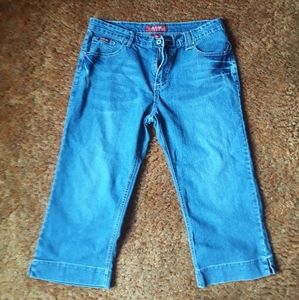 ABM blue jean capris with bedazzled back pockets